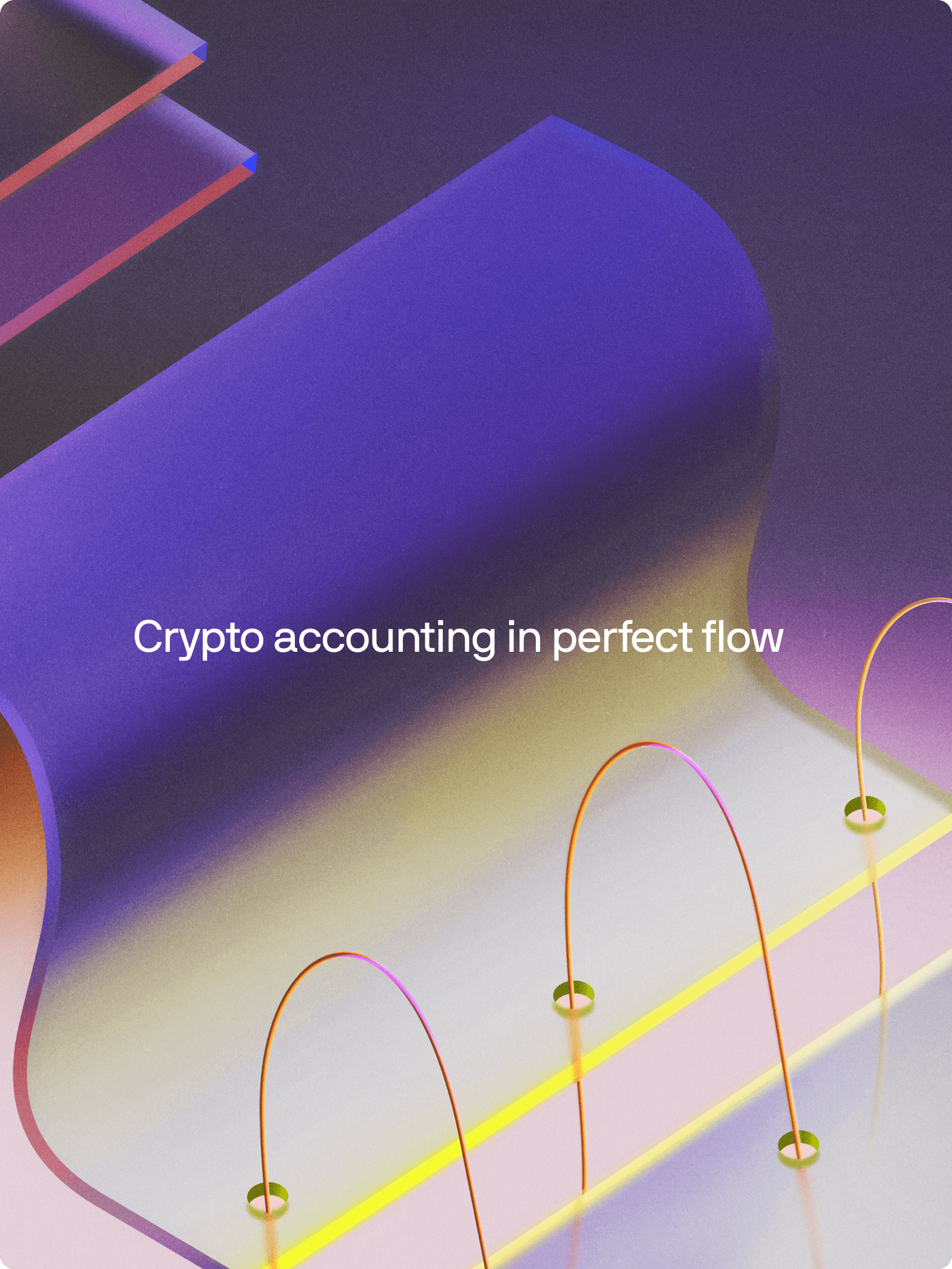 Abstract, purple illustration with tagline "Crypto accounting in perfect flow" on top.