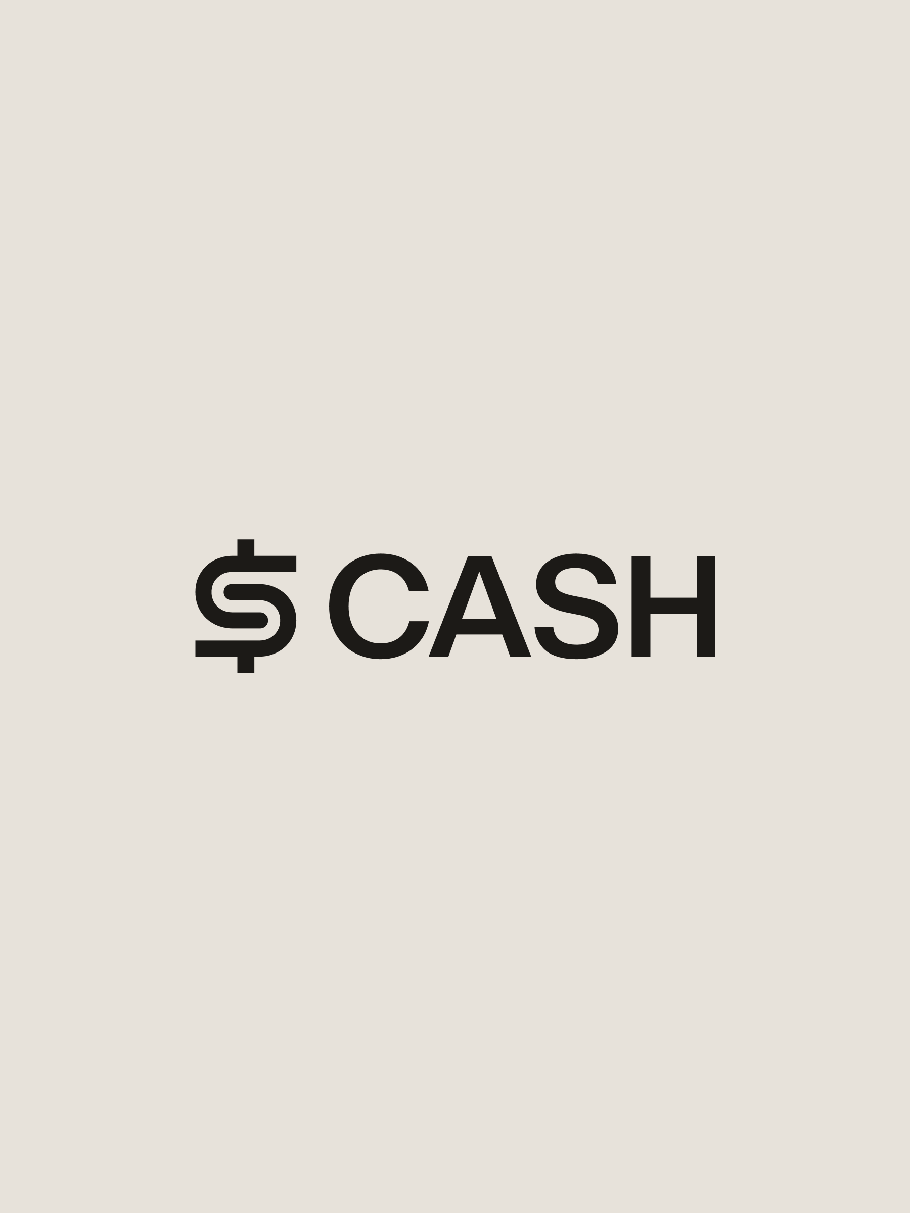 A minimalist graphic on a light cream background featuring a stylized black dollar sign icon next to the word "CASH" in bold, uppercase sans-serif typography.
