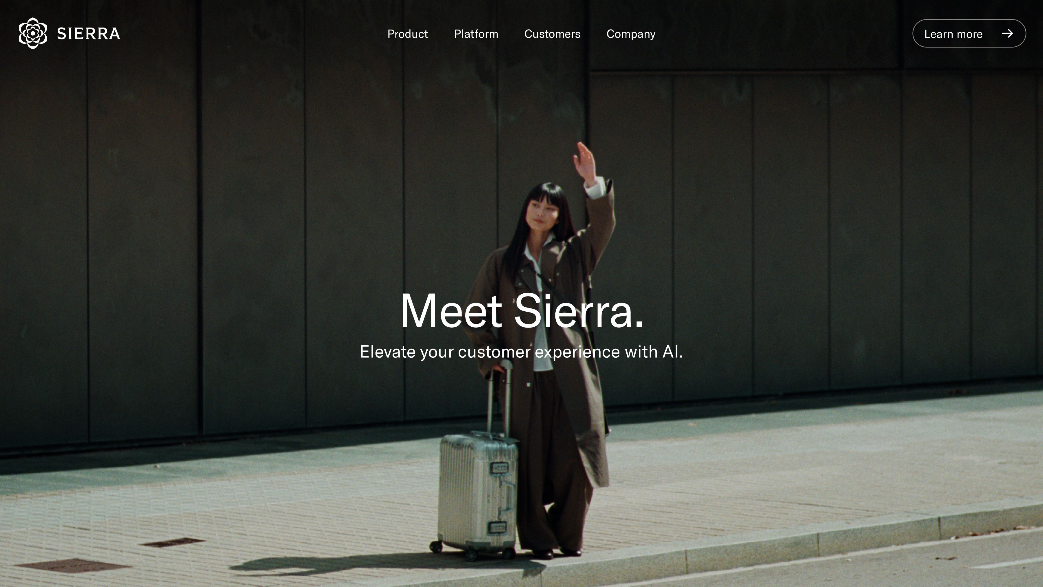 Sierra homepage design, featuring a woman using Sierra at the airport