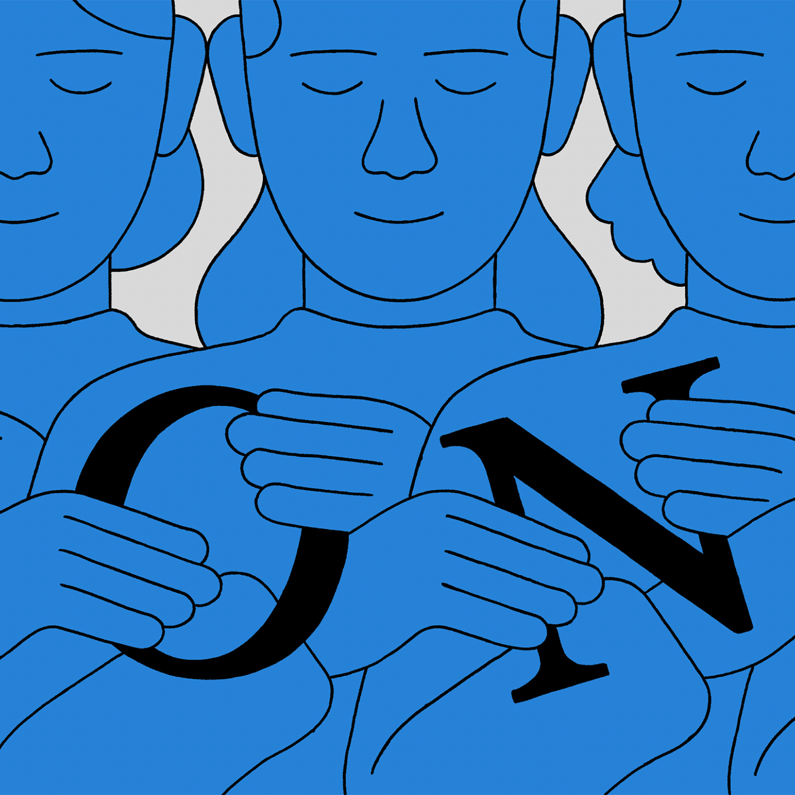 An illustration of people holding letters